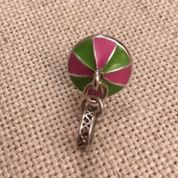 Pink & Green Enamel Umbrella Charm Silvertone - Picture 3 of 8